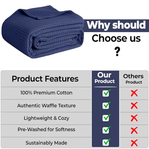 100% Cotton Blankets Queen Size for Bed - Waffle Weave Blankets for Summer, Lightweight and Breathable Soft Woven Blanket ...