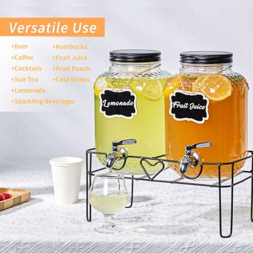 1 Gallon Glass Drink Dispensers for Parties, Beverage Dispenser with Stand and Fruit Infuser, Glass Lemonade Dispenser wit...