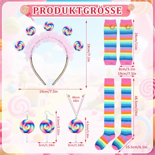 SEPGLITTER Lollipop Costume Women's Set, Candy Costume for Carnival with Hairband, Earrings, Necklace, Gloves and Overknees