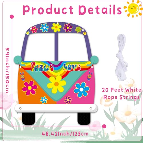 Large Hippie Bus Shaped Photo Prop 60s Party Decor 60's Retro Groovy Van Prop Fabric Hippie Selfie Frame Backdrop Backgrou...