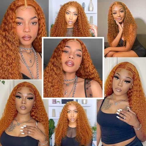Ginger Wig Human Hair 13x6 Ginger Orange Deep Curly Lace Wig Human hair Ginger Lace Front Wigs Human Hair 200% Density ginger Deep Wave Frontal Wigs For Black Women Pre Plucked With Baby Hair 22 Inch