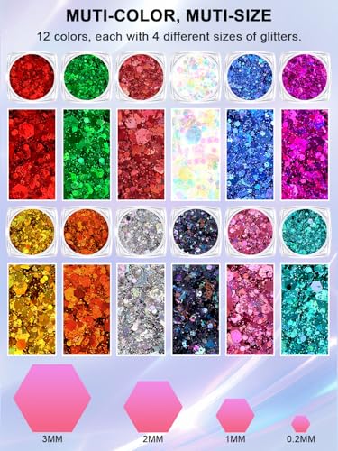 YOOVR Body Hair Face Glitter for Women Teen Girls, 12 Colors Face Painting Makeup Kit, Mardi Gras Valentines St Patricks D...