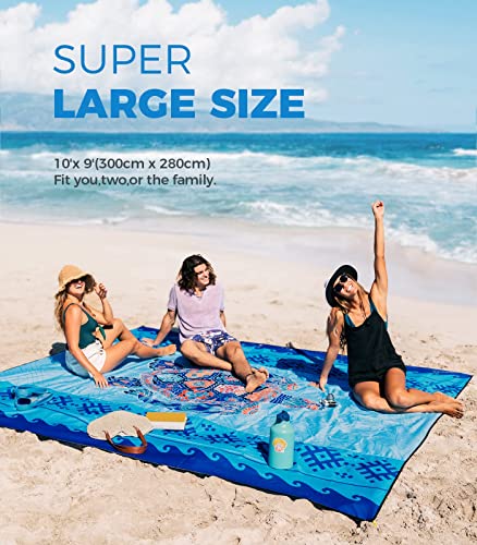 OCOOPA Beach Blanket Waterproof Sandproof, 10'X 9' Extra Large, Soft and Sturdy, Light Weight and Portable, Perfect for Be...