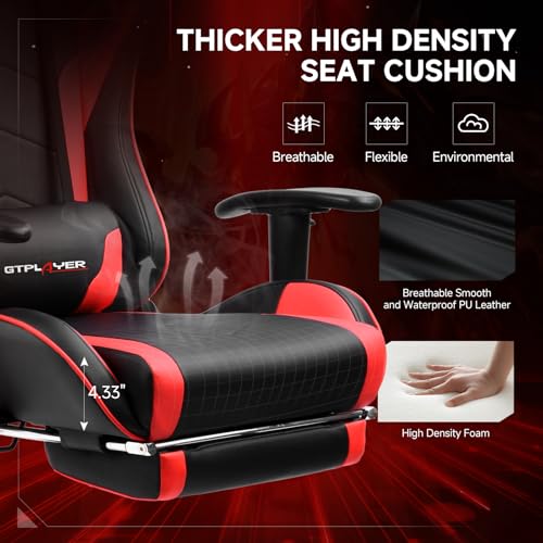 GTPLAYER Gaming Chair with Bluetooth Speakers, Adjustable Backrest and Height, 3D Armrests, Footrest, Ergonomic Computer C...
