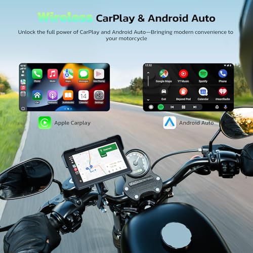 LAMTTO 7-Inch Wireless Motorcycle Carplay GPS Navigation System with Apple Carplay and Android Auto, Portable Moto Car Pla...