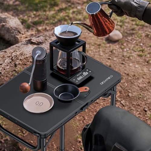 Diceaynico Folding Camping Table, 22" x 15" Picnic Table with 3 Adjustable Height Max 27.5", Matte Black Aluminum Folding ...