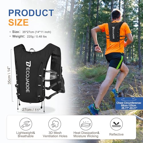 BECOJADDE Running Vest Hydration Backpack for Men Women, 5L Lightweight Running Backpack Hydration Pack for Marathon, Trai...