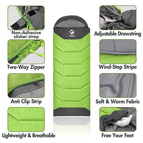 VILLEY Camping Sleeping Bag for Adults Boys and Girls, Lightweight Compact Backpacking Sleeping Bag for Outdoor, Travelin...