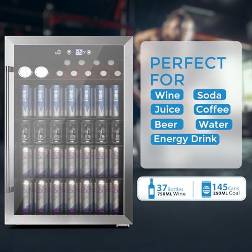 COWSAR 4.5 Cu.Ft Wine Fridge 37 Bottle, ETL Approved Freestanding Wine Cooler 145 Can Beverage Refrigerator with Stainless...