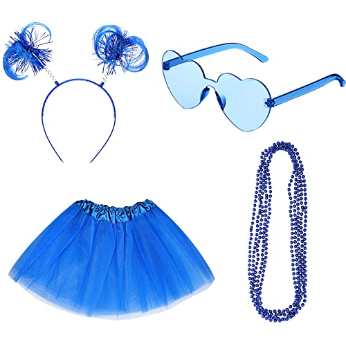 Canlierr Women Tutu Costume Set Include Headband Necklace Sunglasses 5 Layered Multicolor Tulle Skirt for Party