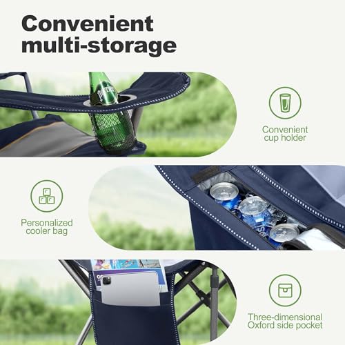 LET'S CAMP Folding Camping Chair Oversized Heavy Duty Padded Outdoor Chair with Cup Holder Storage and Cooler Bag, 450 LBS...