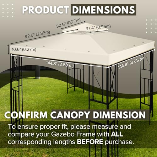 Flexzion Gazebo Cover Replacement Canopy Top 12x12 Ft (3.6m x 3.6m) - Double Tier Top Canopy Cover Replacement with UV30+,...