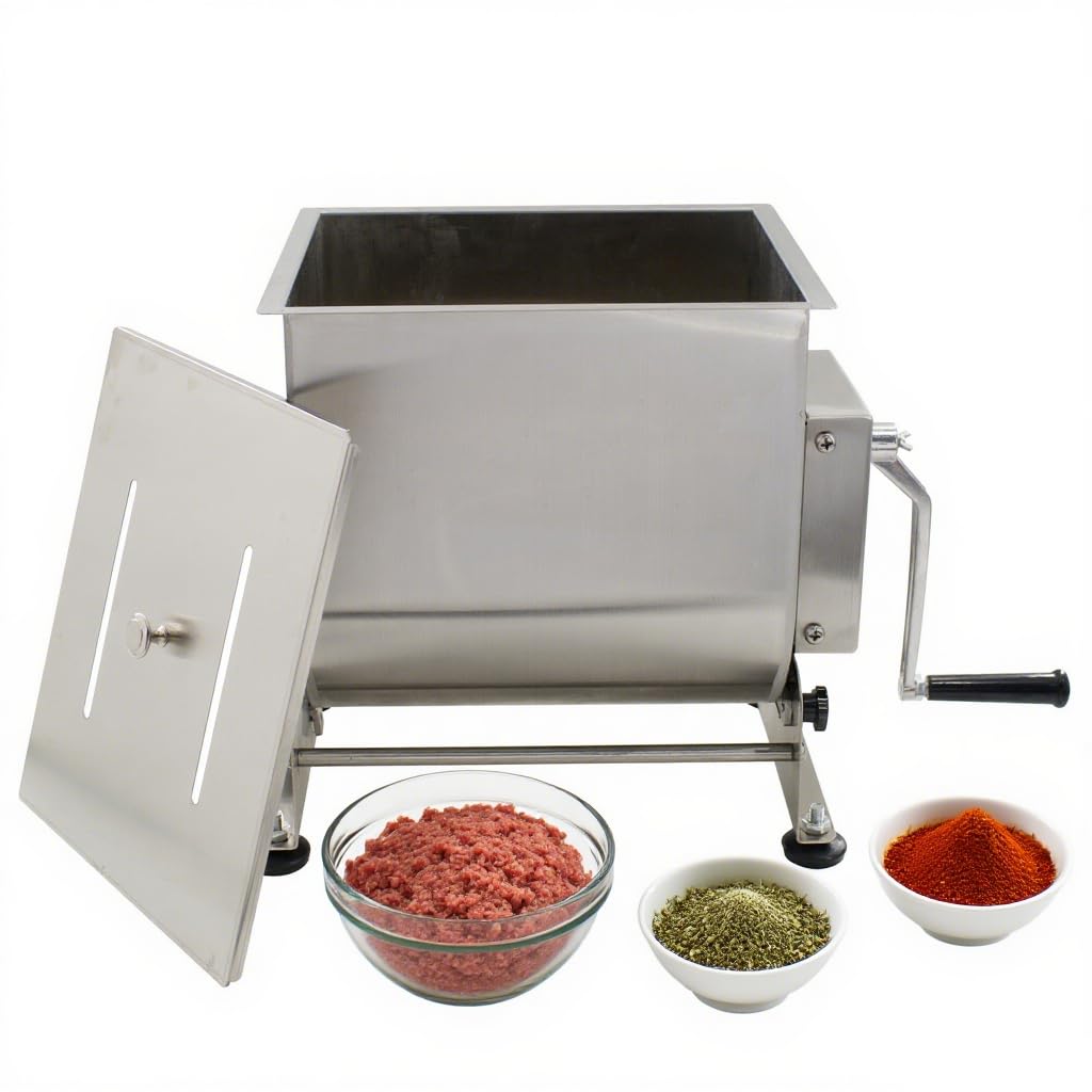 CLIVIA Manual Meat Mixer, 60 Pound Meat Mixer for Sausage, 60lbs Capacity Tilt Tank Sausage Mixer, Stainless Steel Commercial Food Processer for Meat, Vegetable, Burger, Dumplings