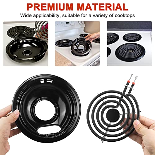 W10290350 W10290353 Black Porcelain Burner Drip Pans By AMI PARTS - Replacement for Whirl-pool Electric Range Cooktop - In...