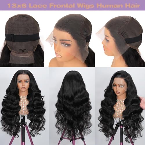 13x6 Lace Front Wigs Human Hair 180% Density Body Wave Transparent HD Lace Frontal Glueless Wigs Human Hair Pre Plucked Wigs With Baby Hair for Women 26 inch