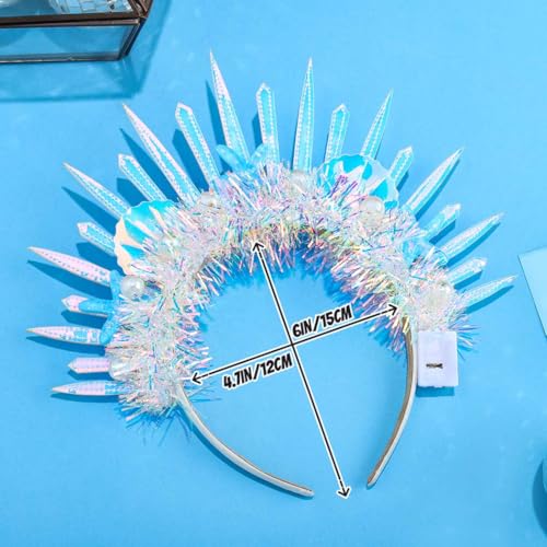 Urieo Shell Light Up Headband Glowing Starfish Hair Band LED Pearl Mermaid Costume Hair Accessories for Women