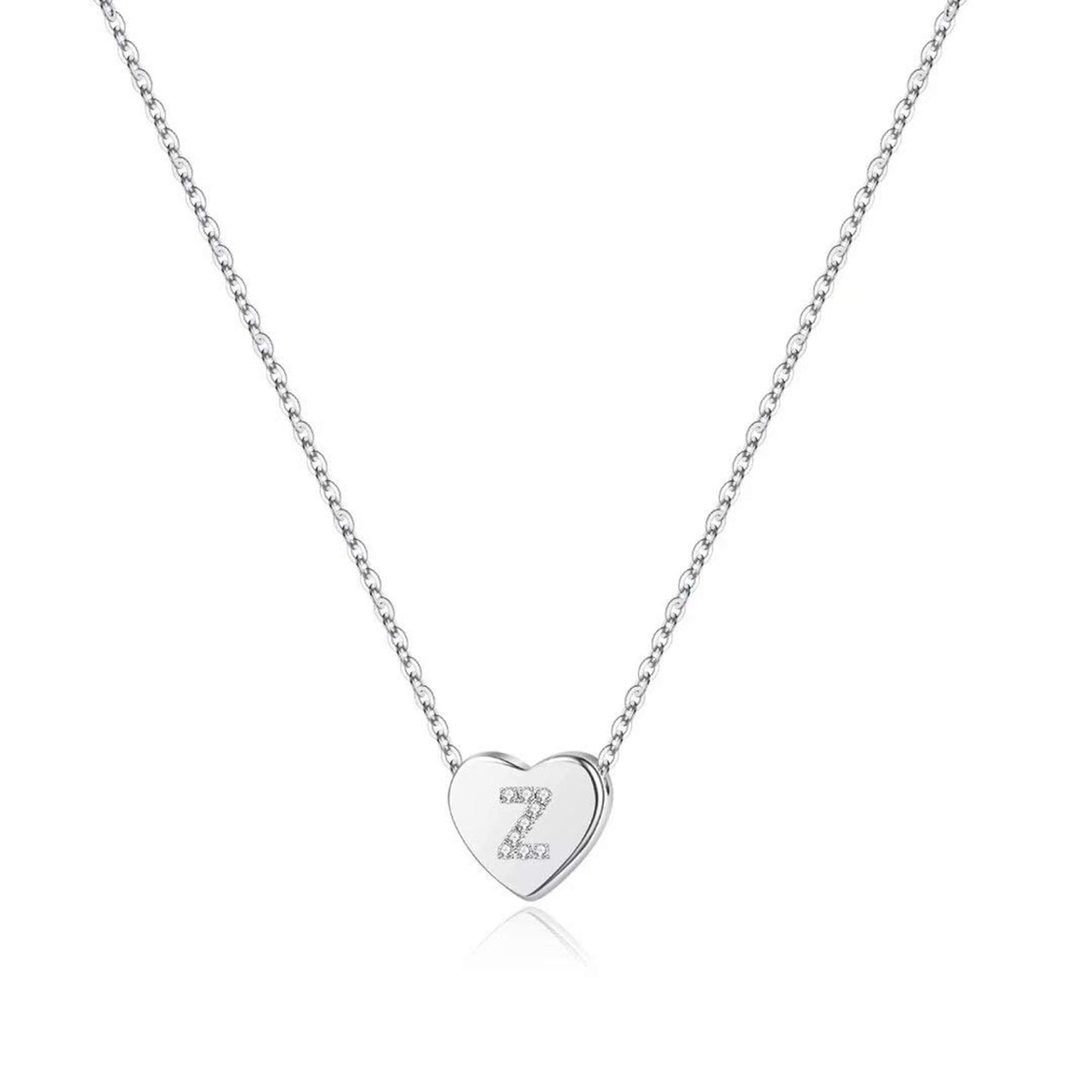 M MOOHAM Initial Necklace for Women, Silver Letter Z Initial Heart Necklace for Women