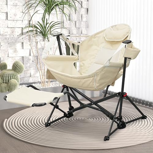 Ainfox Hammock Camping Chair with Footrest, Foldable Portable Rocking Chairs for Adults Swinging Camp with Cup Holder Pill...