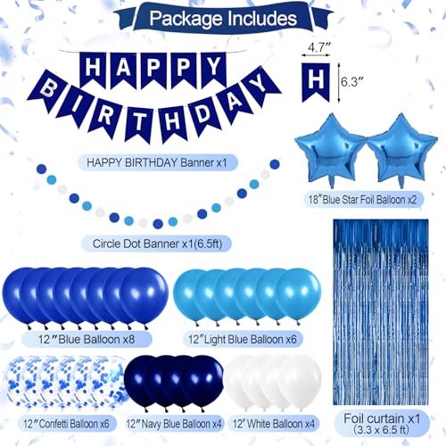 Iysoll Blue Birthday Party Decorations for Boys Men Happy Birthday Banner Balloons Navy Royal Light Blue Pom Poms Foil Cur...