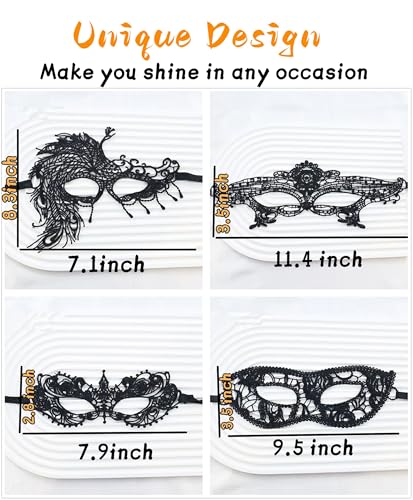 AICOC Masquerade Mask for Women Halloween Costume Lace Eye Masks 4 Pack