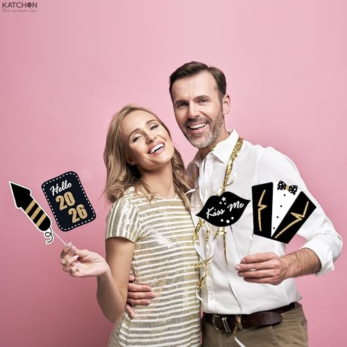 KatchOn, Glitter New Years Photo Booth Props 2026 - Pack of 32 | New Years Eve Photo Booth Props for Happy New Years Decor...