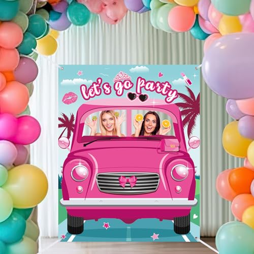 Blossom Sound Let's Go Party Photo Props - Pink Doll Photo Booth Props, Banner & Frame for Princess Birthday & Bachelorett...