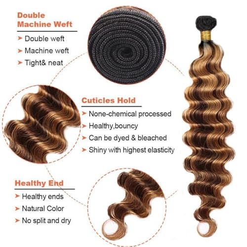24 26 28 inch Highlight Bundles Human Hair Ombre Brown Bundles P430 Deep Wave Bundle #4 Brown Human Hair Bundle 300g