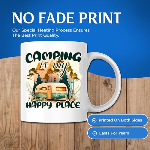 Bliss Monkey Co. Camping is My Happy Place Coffee Mug - Adventure Camper Mug - Outdoor Enthusiast 11 Ounce Coffee Cup - Pr...