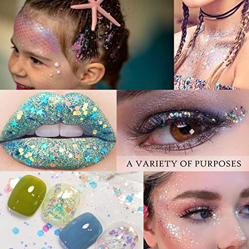 Ownest 12 Colors Holographic Chunky Glitter Gel Set, Christmas Party Makeup Face Body Eye Lips Hair Nail Cosmetic Festival...