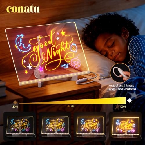 Conatu Acrylic Drawing Board for Kids,Acrylic Dry Erase Light-Up Board with Stand Markers Wipes &Tracing Paper Erasable Re...