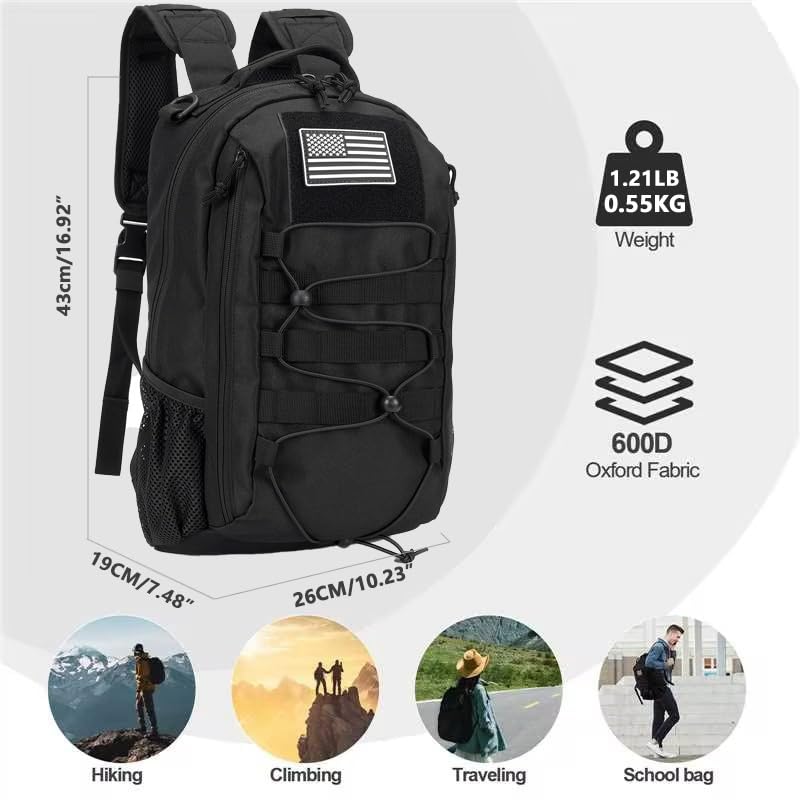 BAIXINGBAGS 20L Mini Small tactical backpack for men, MOLLE System Daypack black gym hunting backpack Comfortable for Hiki...