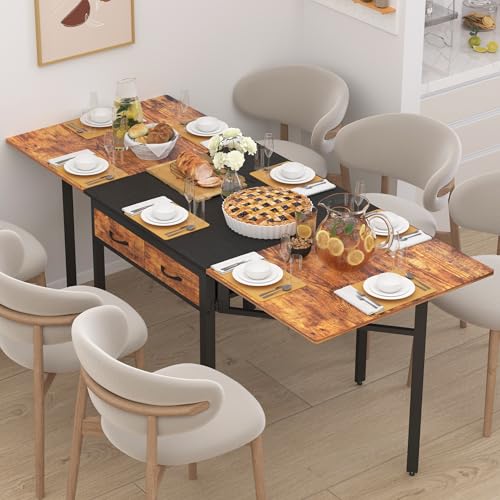 NAIYUFA Folding Dining Table,Dining Room Table with Drawers,Industrial Extendable Table for 6-8 People,for Dining Room,Liv...