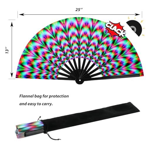 YKuzLx 13‘’ Large Rave Fan for Men Women, Popping Fan for Line Dancing, Decorative Folding Hand Fan for Party, Home Decora...