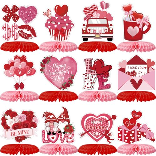 ZCPTZ 12Pcs Valentine‘s Day Honeycomb Centerpieces Pink Red Valentine Table Centerpiece Decorations for Valentine Party Su...