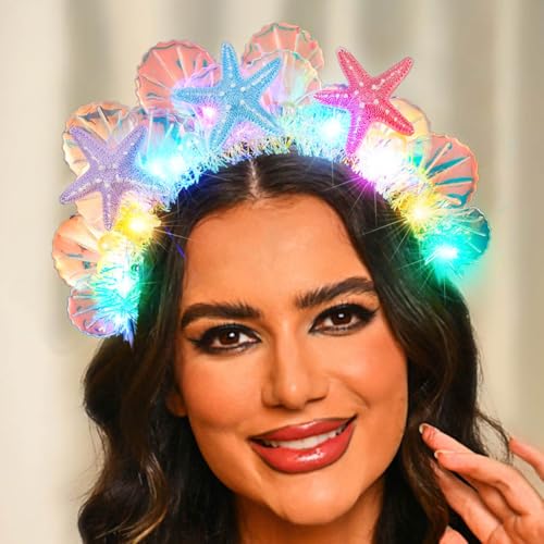 GORTIN Light Up Mermaid Headband LED Glow Starfish Headbands Seashell Headpiece Costume Hair Accessories for Women