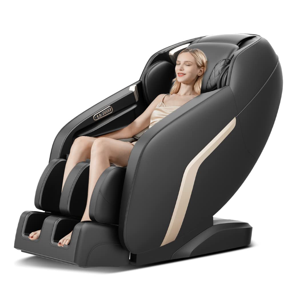 GDFStudio Zero Gravity Massage Chair SL Track Full Body Shiatsu Recliner with Bluetooth Speaker Foot Roller Heating Thai Stretch USB Charging Airbag System Home Relaxation Chair