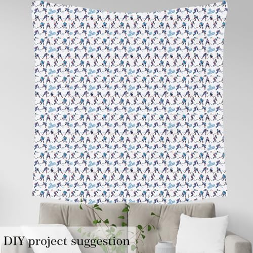 Erosebridal Ice Hockey Fabric by The Yard,Winter Snowy Sports Theme Upholstery Fabric for Child,Extreme Outdoor Sport Craf...