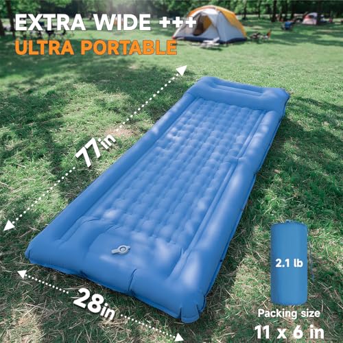 Aonhom Camping Sleeping Pad, 5" Ultralight Inflatable Sleeping Mat with Pillow, Built-in Foot Pump Inflatable Sleeping Pad...