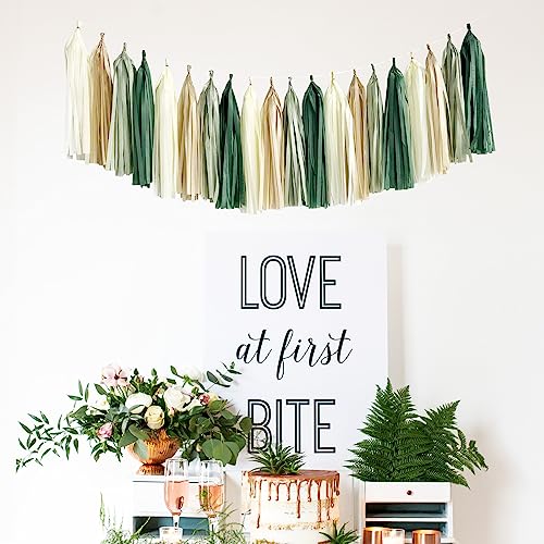 ANSOMO Sage Green Happy Birthday Party Decorations Retro Green Nude Ivory Dark Olive Kraft Paper Banner Balloons Neutral R...