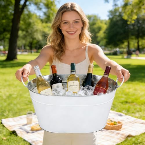 1 Pack Galvanized Beverage Tub, 3 Gallon Ice Buckets Metal Drink Buckets with Handles for Champagne Cocktails Wine Beer fo...
