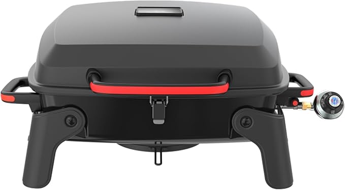 Megamaster 1-Burner Portable Gas Grill with Locking Lid, 11,000 BTU Stainless Steel Burner, Foldable Legs, Small Propane G...