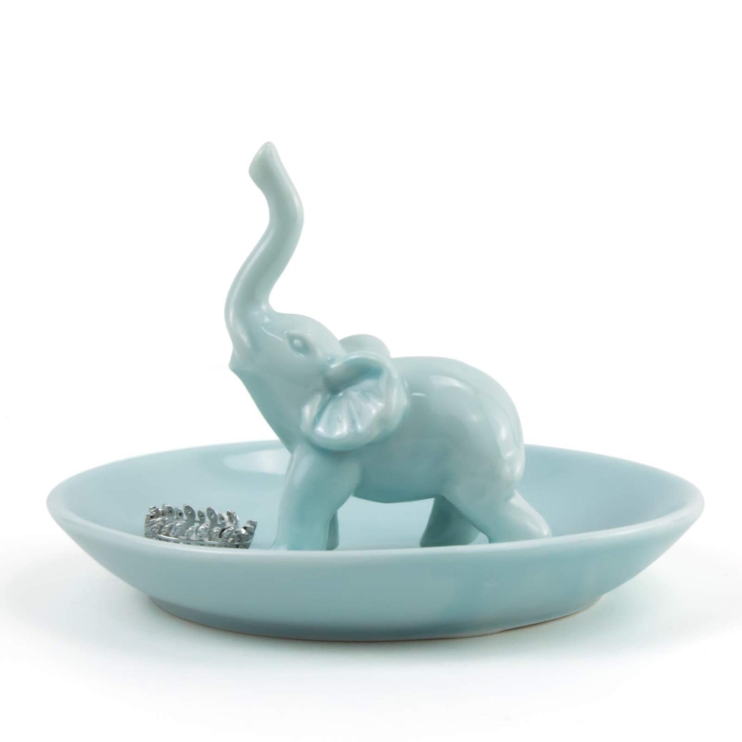 PUDDING CABIN Blue Elephant Ring Holder Trinket Dish, Elephant Gifts for Women, Christmas Birthday Gifts for Women Mom Her, Enga