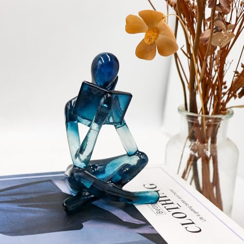 Reading Women Statue, Translucent Blue Resin Thinker Sculptures, Abstract Art Ornament, Modern Aesthetic Figurine Decorati...