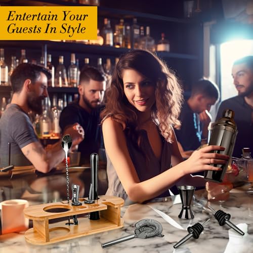 Cocktail Shaker Set Bartender Kit with Stand, Stainless Steel Drink Mixer Set with All Essential Accessories, Professional...