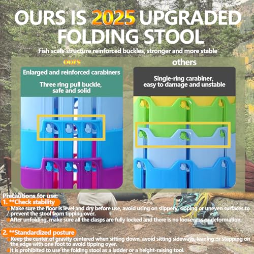 JAEMEYEM 2025 Collapsible Stool Chair, Max 660lb Upgraded Folding Stool, Lightweight, Sturdy, Adjustable, Portable, Foldab...