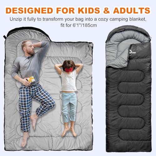 Synderay Sleeping Bags for Adults Cold Weather & Warm - Backpacking Camping Sleeping Bag for Kids 10-12, Girls, Boys - Lig...
