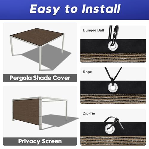 Sunocity 8'X 16' 90% Sun Shade Cloth Outdoor Patio Mocha Pergola Shades Cover Privacy Screen UV Block Porch Screens Canopy...