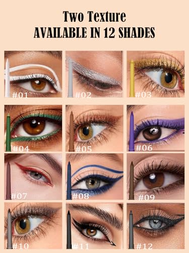 Shimmer Black Gel Glitter Eyeliner Pencil, Metallic Waterproof Smudge-Proof Creamy Retractable Smooth Eye Liner pencil, Hy...