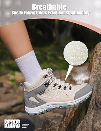 R CORD Kids Hiking Boots Waterproof Non-Slip for Outdoor Lace-Up Closure Girls Hiking Boots Durable TPR Traction Outsole K...