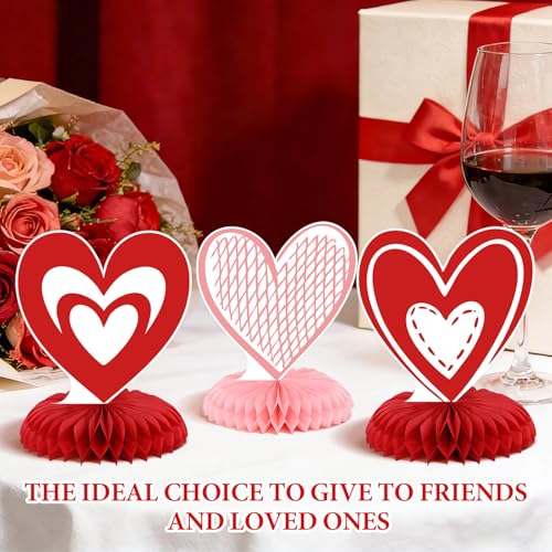 9Pcs Valentine's Day Honeycomb Centerpieces 3D Conversation Heart Tabletop Decorations Red Pink Love Table Topper Centerpi...